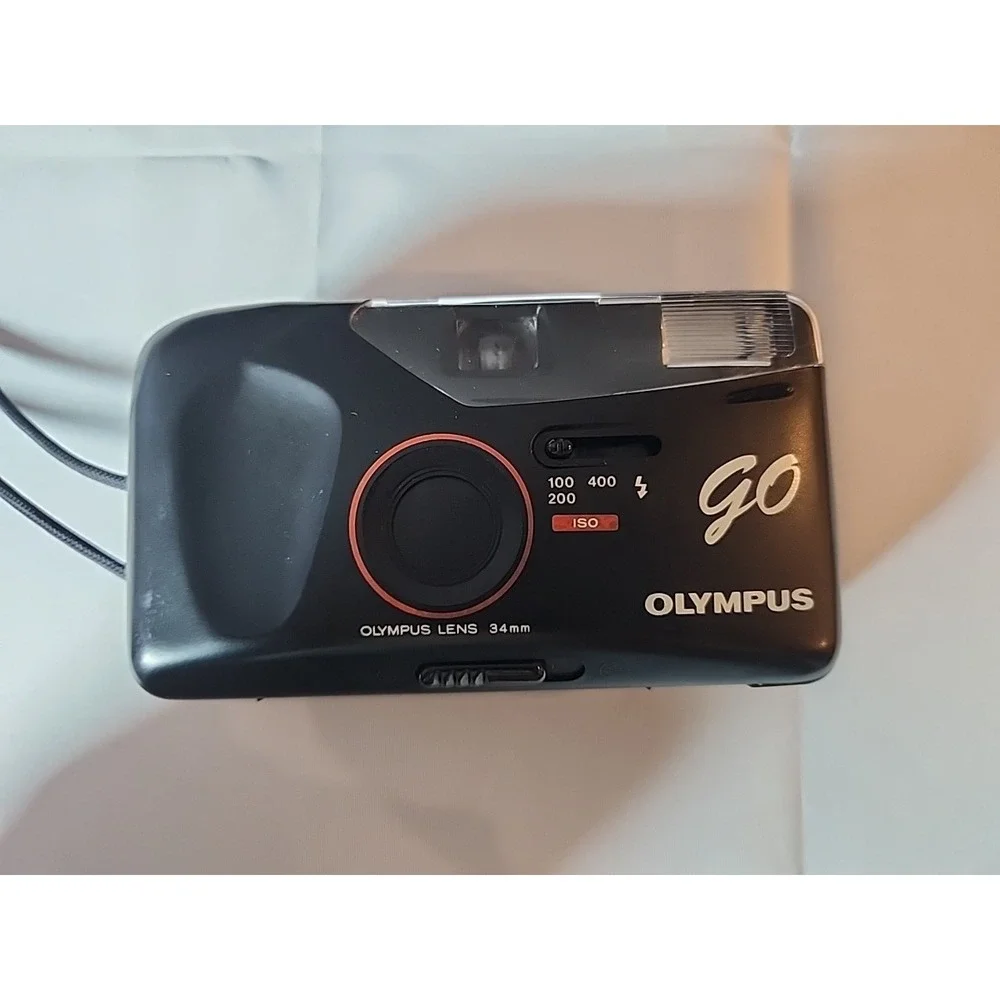 Vintage Olympus GO 35mm‎ Film Camera Point & Shoot Black With Case PARTS ONLY!